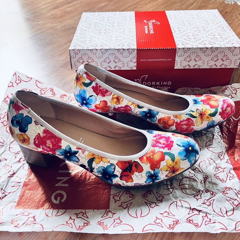 Dorking By Fluchos Geminis D8469 Women's Heel Pumps Floral EU 40 US 9 Spain